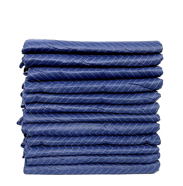 12 Premium Economy Moving Blankets - 80" Long x 72 Wide - 35lb/Dozen - Front Blue and Back Black