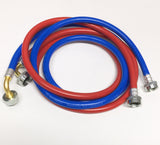 Case QTY - 18x 2pk PVC and Inside Nylon Braided Premium Washing Machine Hoses - 8 FT No-Lead Burst Proof Red and Blue Colored Water Inlet Supply Lines - 90 Degree Elbow Connection one end- 10 Year Warranty