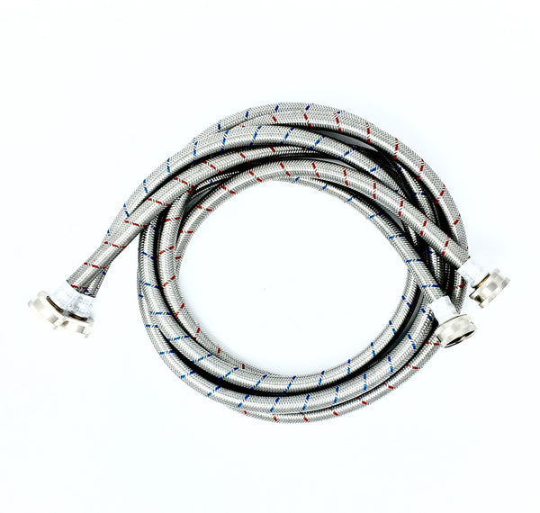 2-Pack Premium Stainless Steel Washing Machine Hoses - 6 FT No-Lead Burst Proof Red and Blue Lined Water Inlet Supply Lines - Universal Connection - 10 Year Warranty