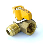 Angle Gas Brass Ball Valve with FIP x Flare Female, 1/4-Turn Handle (3 sizes)