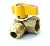 Angle Gas Brass Ball Valve with FIP x Flare Female, 1/4-Turn Handle (3 sizes)