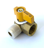 Angle Gas Brass Ball Valve with FIP x Flare Female, 1/4-Turn Handle (3 sizes)