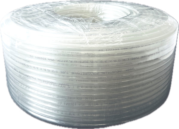 1/2” OD Poly Urethane Tubing x 721 ft. Air line or fuel line replacement. 0 – 125 PSI (Clear)