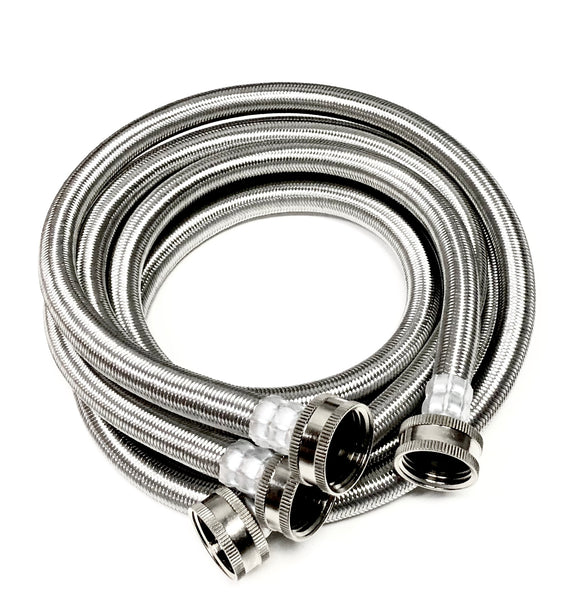 2-Pack Premium Stainless Steel Washing Machine Hoses - 5 FT No-Lead Burst Proof Water Inlet Supply Lines - Universal Connection - 10 Year Warranty