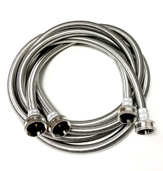 2-Pack Premium Stainless Steel Washing Machine Hoses - 6 FT No-Lead Burst Proof Water Inlet Supply Lines - Universal Connection - 10 Year Warranty