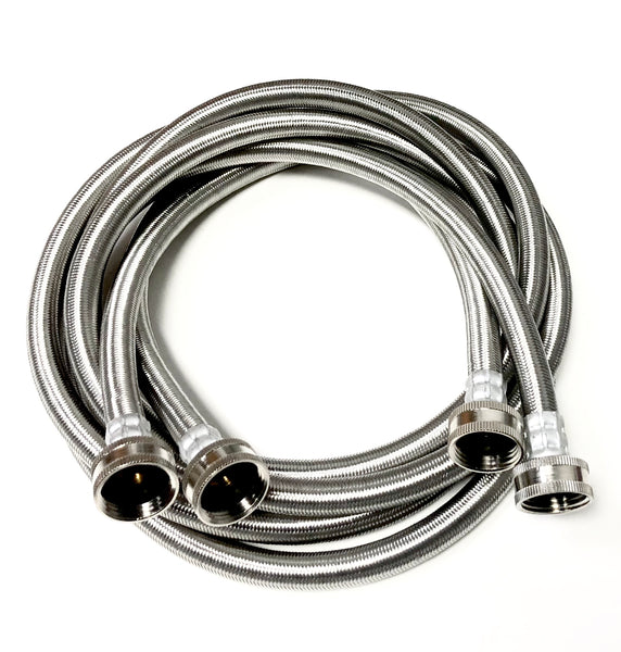 Stainless Steel Washing Machine Hoses With 90° Elbows (2 Pack) | 4 Ft Burst-Proof Supply Lines | Fast Fill, Lead-Free
