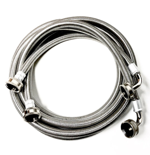 2-Pack Premium Stainless Steel Washing Machine Hoses - 6 FT No-Lead Burst Proof Inlet Supply Lines - 90 Degree Elbow Connection - 10 Year Warranty