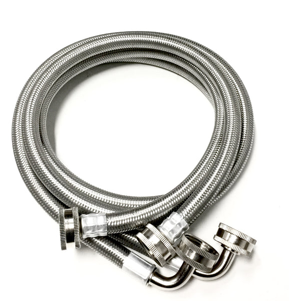2-Pack Premium Stainless Steel Washing Machine Hoses - 4 FT No-Lead Burst Proof Inlet Supply Lines - 90 Degree Elbow Connection - 10 Year Warranty