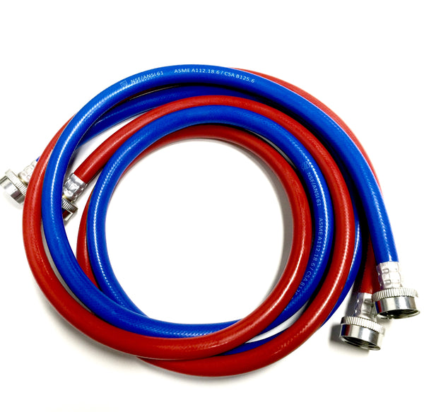 2-Pack Premium PVC and Inside Nylon Brainded Washing Machine Hoses - 6 FT No-Lead Burst Proof Red and Blue Colored Water Inlet Supply Lines - Universal Connection - 10 Year Warranty