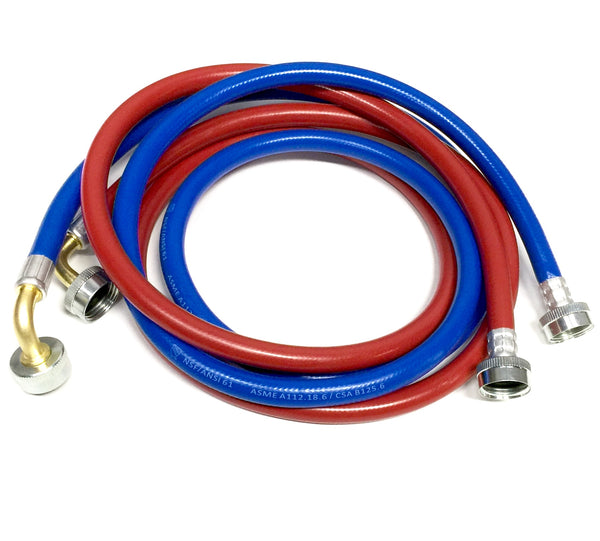 2-Pack PVC and Inside Nylon Braided Premium Washing Machine Hoses - 8 FT No-Lead Burst Proof Red_Blue Colored Water Inlet Supply Lines - Universal 90 Degree Elbow Connection - 10 Year Warranty