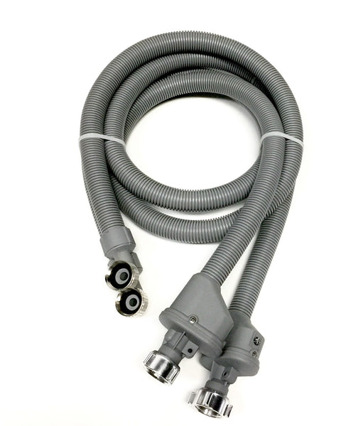 2-pack Flood Safe Washing Machine Hoses - 5 FT Heavy Duty PVC Hose Sealed With Rigid Corrugated Outer Wall in Gray and Built-in Auto Shut-off Valve Come with Universal 90 degree elbow Connection