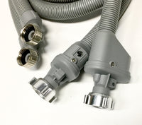 2-pack Flood Safe Washing Machine Hoses - 5 FT Heavy Duty PVC Hose Sealed With Rigid Corrugated Outer Wall in Gray and Built-in Auto Shut-off Valve Come with Universal 90 degree elbow Connection