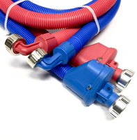 2-pack Flood Safe Washing Machine Hoses - 6FT Heavy Duty PVC Hose Sealed With Rigid Corrugated Outer Wall in Red-Blue and Built-in Auto Shut-off Valve Univeral 90 degree elbow Connection