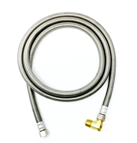 Shark Industrial Premium Stainless Steel Dishwasher Hose - 6 FT No-Lead Burst Proof Water Supply Line 3/8" comp x 3/8" comp with attached 90 degree 3/8" comp x 3/8" MIP elbow - 10 year warranty