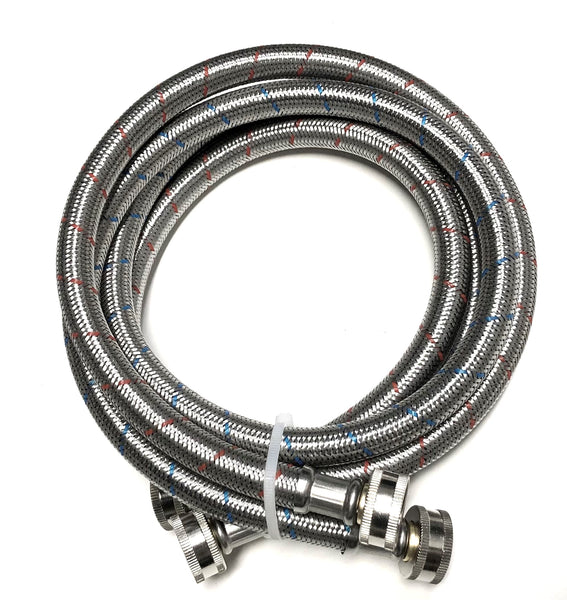2-Pack Commercial Grade Premium Stainless Steel Washing Machine Hoses 1/2" ID - 4 FT No-Lead Burst Proof Red and Blue Lined Water Inlet Supply Lines - Universal Connection - 10 Year Warranty