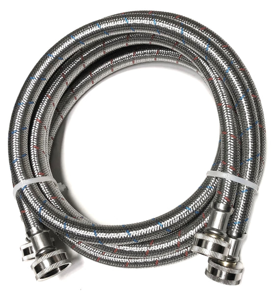 2-Pack Commercial Grade Premium Stainless Steel Washing Machine Hoses 1/2" ID - 6 FT No-Lead Burst Proof Red and Blue Lined Water Inlet Supply Lines - Universal Connection - 10 Year Warranty