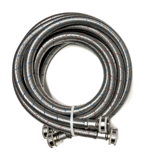 2-Pack Commercial Grade Premium Stainless Steel Washing Machine Hoses 1/2" ID - 8 FT No-Lead Burst Proof Red and Blue Lined Water Inlet Supply Lines - Universal Connection - 10 Year Warranty