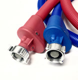 2-pack Flood Safe Washing Machine Hoses - 6FT Heavy Duty PVC Hose Sealed With Rigid Corrugated Outer Wall in Red-Blue and Built-in Auto Shut-off Valve Univeral 90 degree elbow Connection