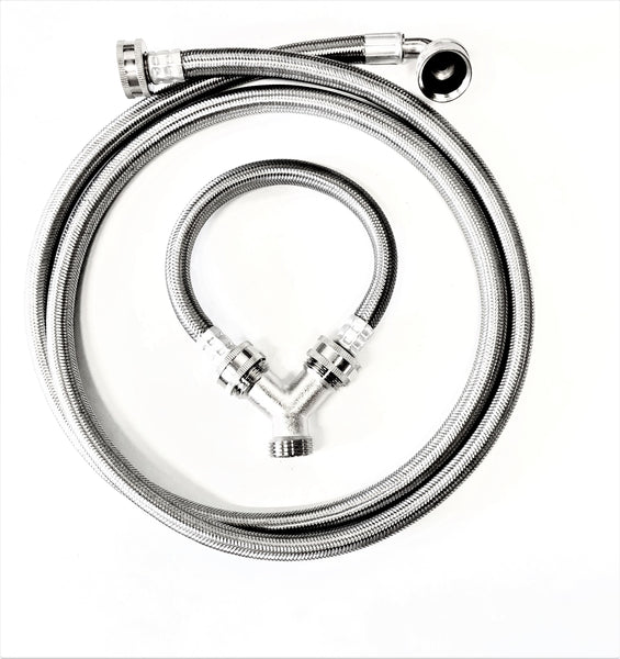 Shark Industrial Steam Dryer Installation Kit - 6FT Stainless Steel Braided Hose with 3/4" FHT 90 Degree Elbow and 1FT Inlet Hose 3/4" FHT with Y-adapter